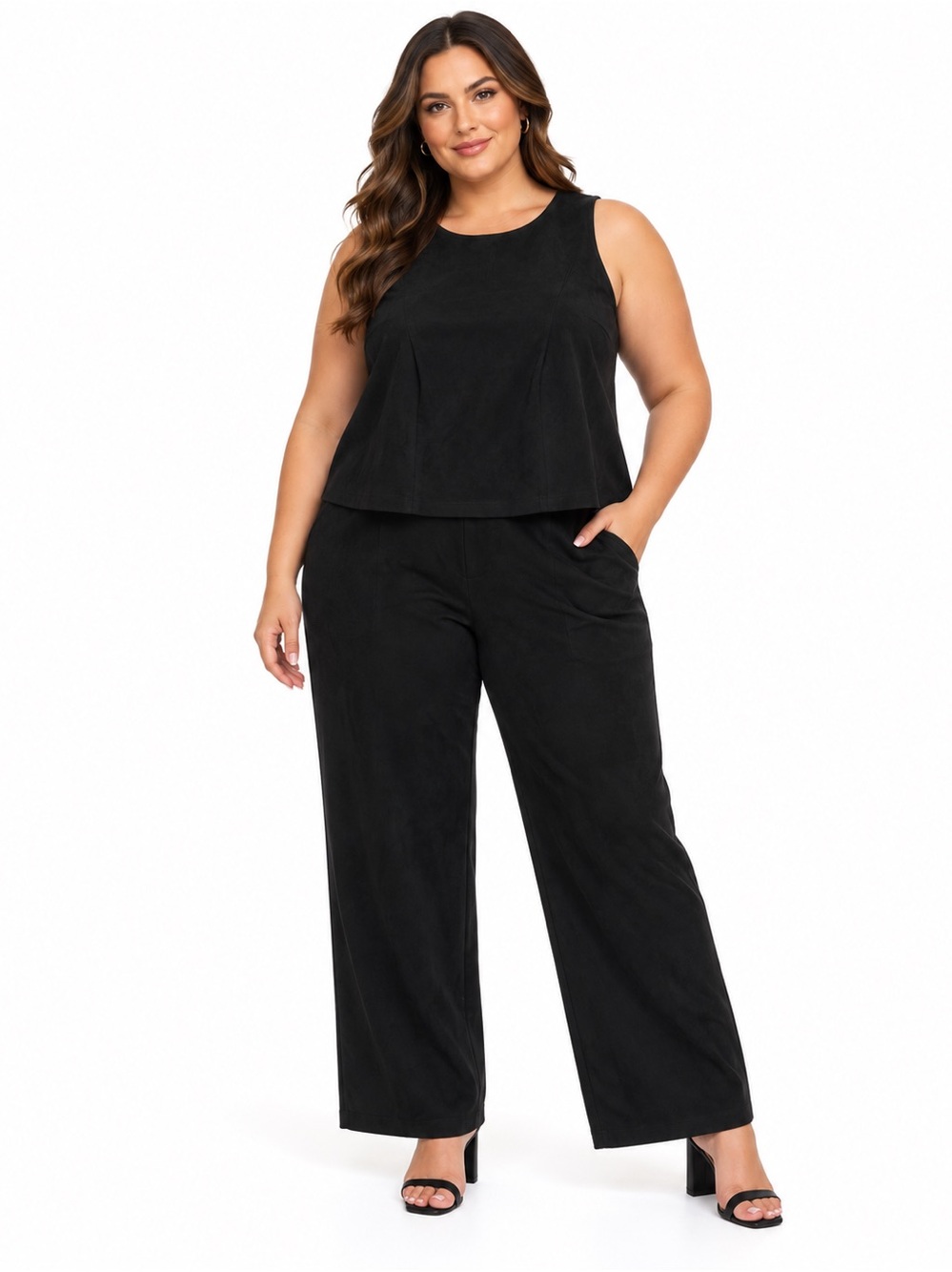 2 Piece Faux Suede Tank Top and Pants Plus Size 18